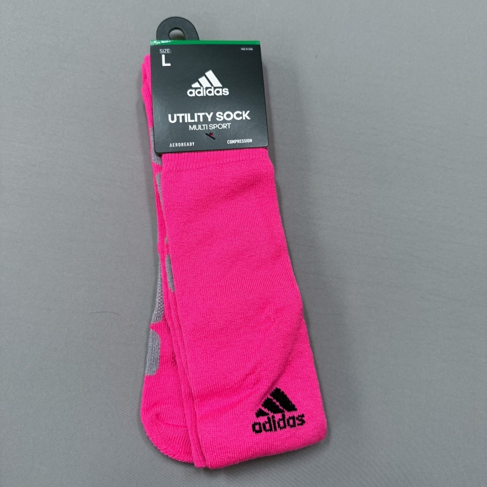 NWT! ADIDAS soft neon pink soccer knee socks, men’s L.